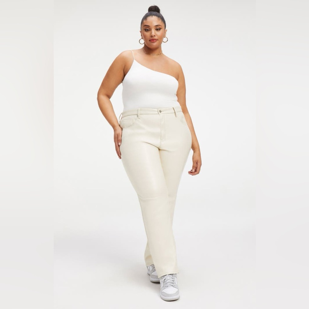 NWT Good American Better Than Leather Faux Leather Good Icon Pants in Bone Sz 20